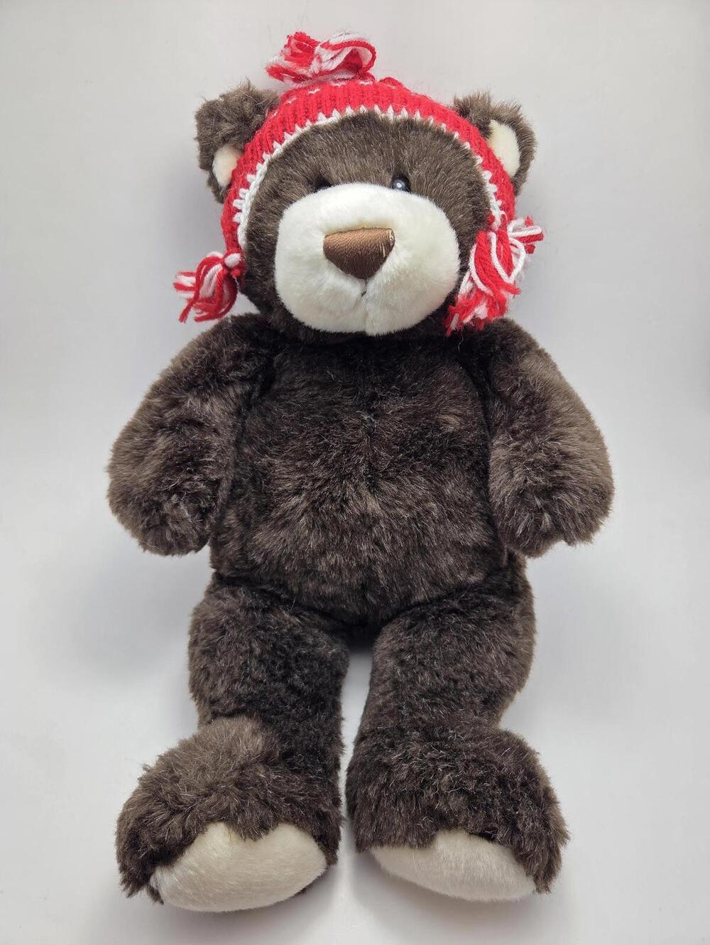 Gund Dark Brown Soft Teddy Bear Red Hat, Vintage Bear Plush (15 inch)
